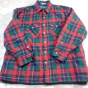 Vintage Shirt Jacket Shacket XL Red Tartan Plaid Quilt Lined Single Needle Heavy